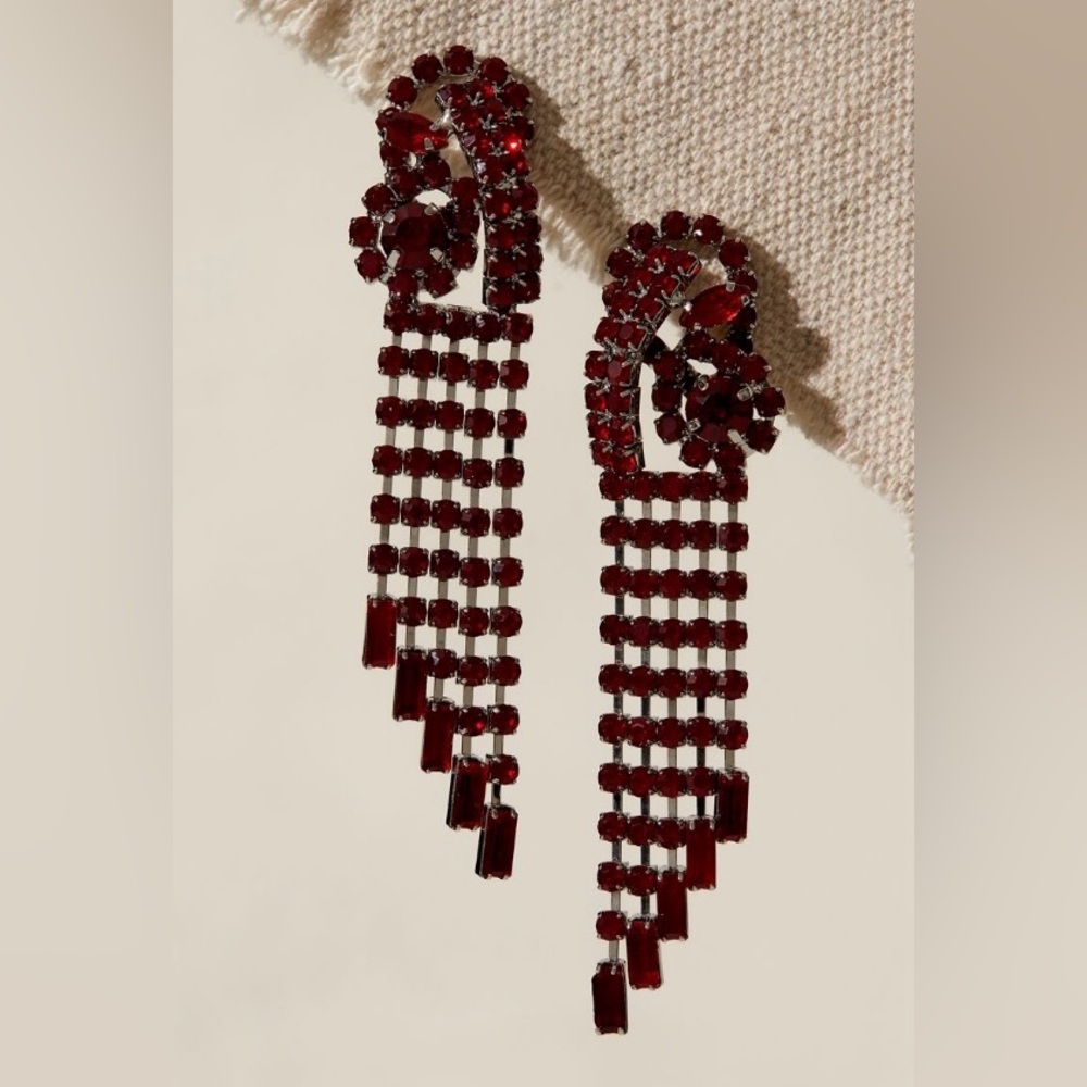Free People ~ Follow The Rhythm Rhinestone Earrings ~ Red ~ NWT - Picture 5 of 11